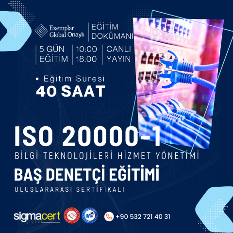 ISO/IEC 20000-1:2018  BİLGİ TEKNOLOJİLERİ HİZMET YÖNETİM SİSTEMİ BAŞ DENETÇİLİK EĞİTİMİ